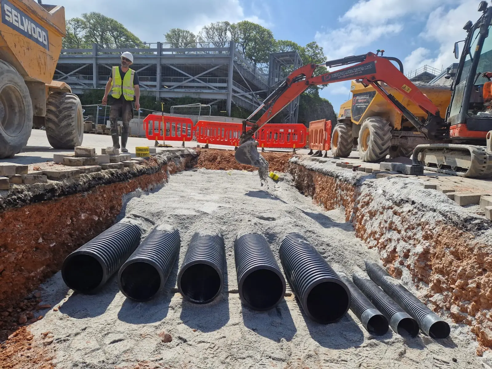 New ducting laid in a sand-bedded trench with D & P excavator